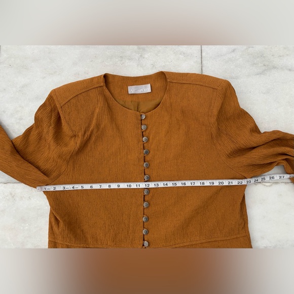 VTG AC Sport Jacket Rust Brown Crinkle Collarless Blazer Women 16W 90s Retro USA - Picture 6 of 11
